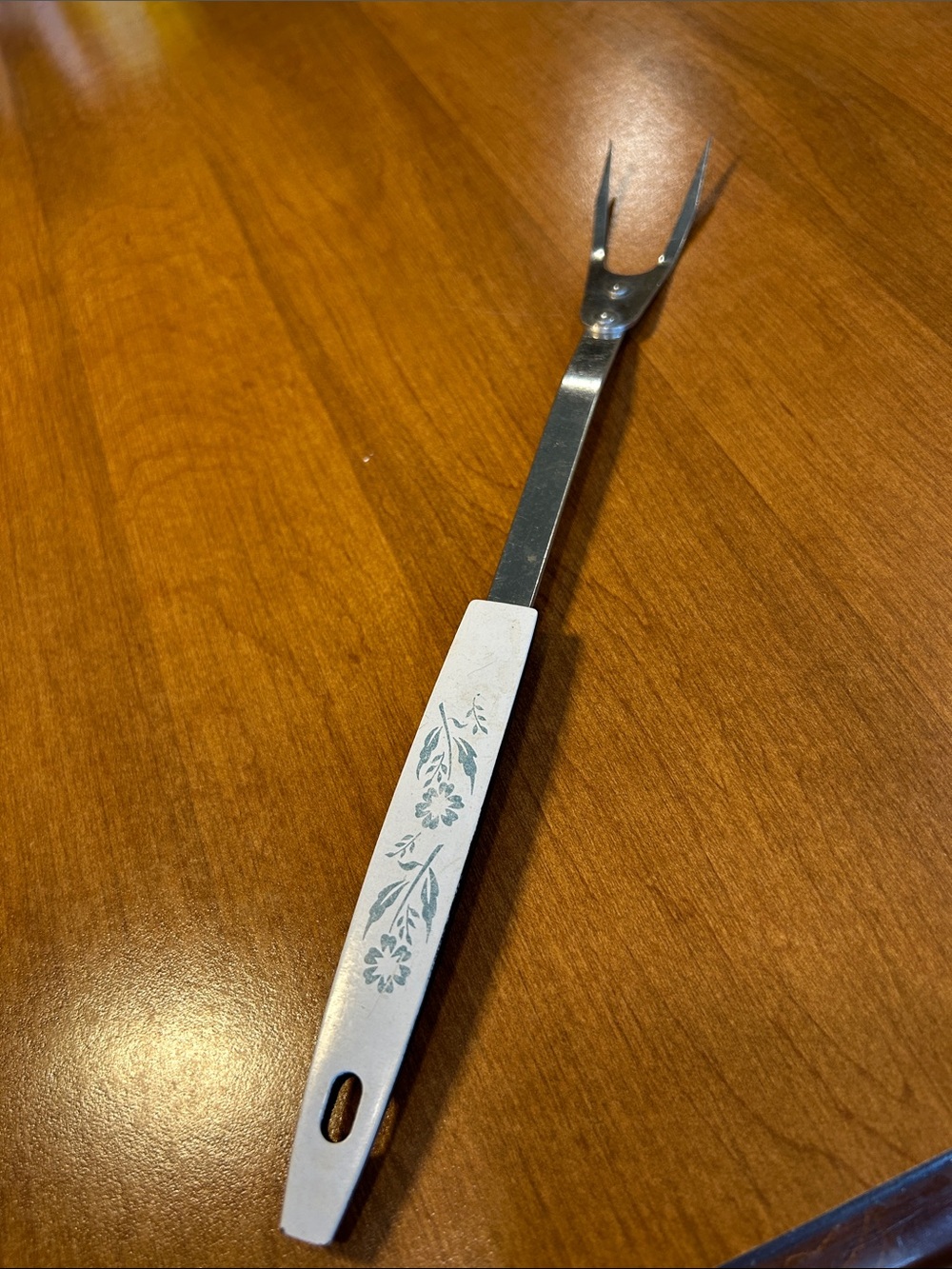 Corning Cornflower Stainless Steel Carving Fork with White Floral Handle